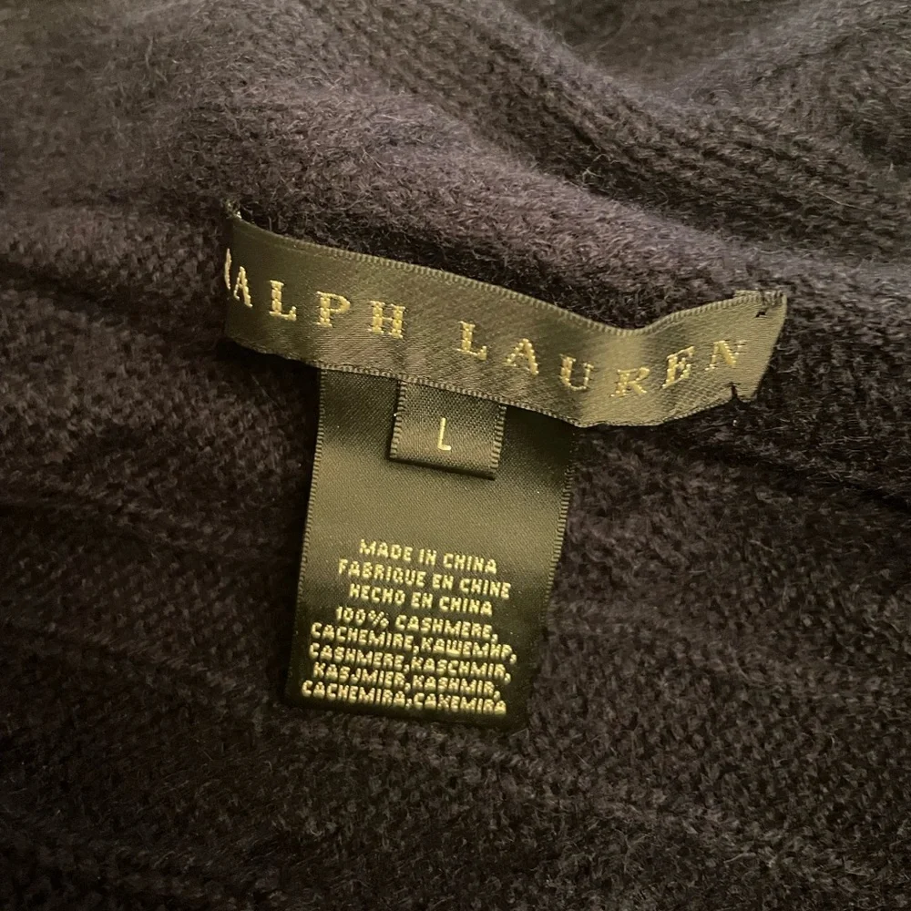 RALPH LAUREN BLACK LABEL 100% Cashmere Cocoon Cardigan Navy Cable Knit Luxury L